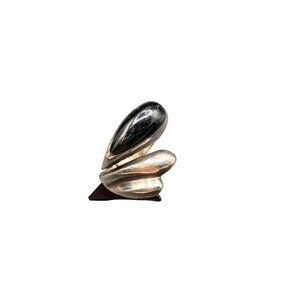 Bypass Ring Size 6.5 Sterling Silver Inlaid Black Onyx Stone Mexico Silver 925